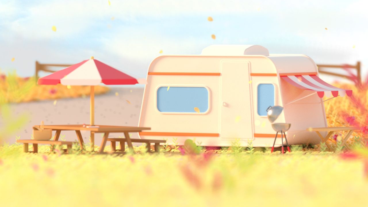 Camper trailer picnic table and grill