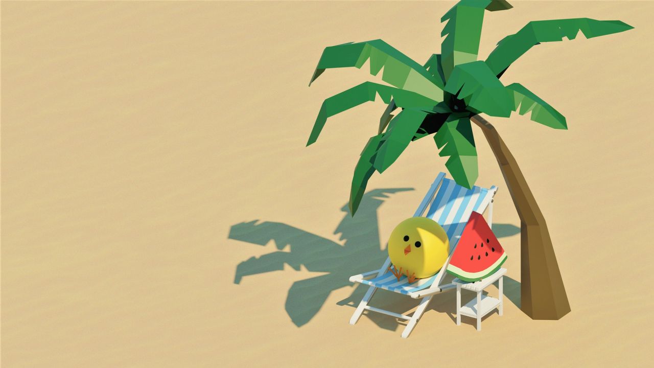 Yellow chick on a beach chair