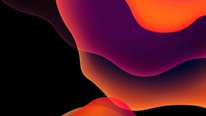 Abstract background with flowing shapes in orange, purple, and black