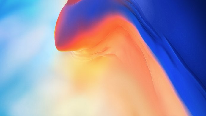 Abstract image with flowing blue, orange, and yellow colors