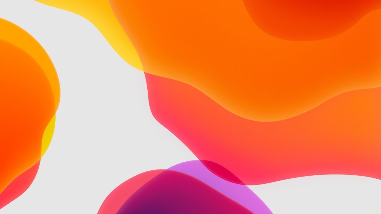Abstract fluid shapes orange yellow red purple grey