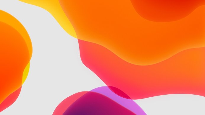 Abstract image with fluid orange, red, yellow, purple and white shapes