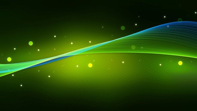 Abstract green background with flowing lines and luminous circles