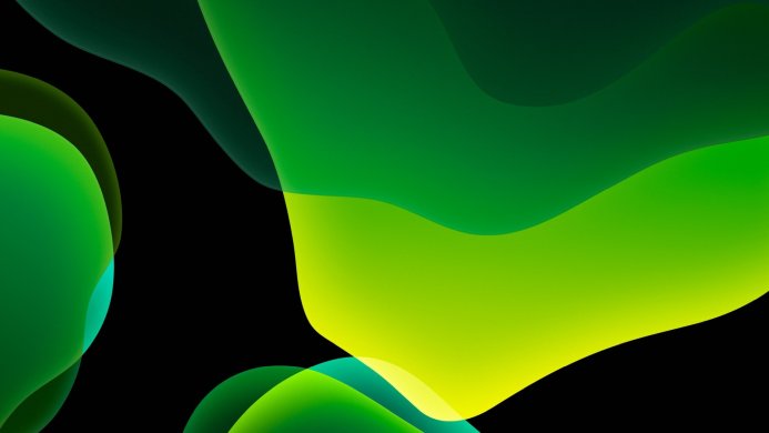 Abstract background with green and yellow fluid shapes on a black background