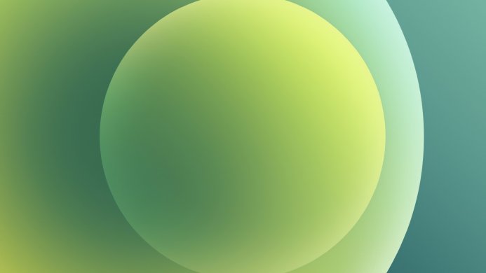 Abstract background with overlapping green and yellow spheres