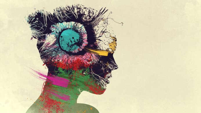 Silhouette of head with colorful abstract elements inside