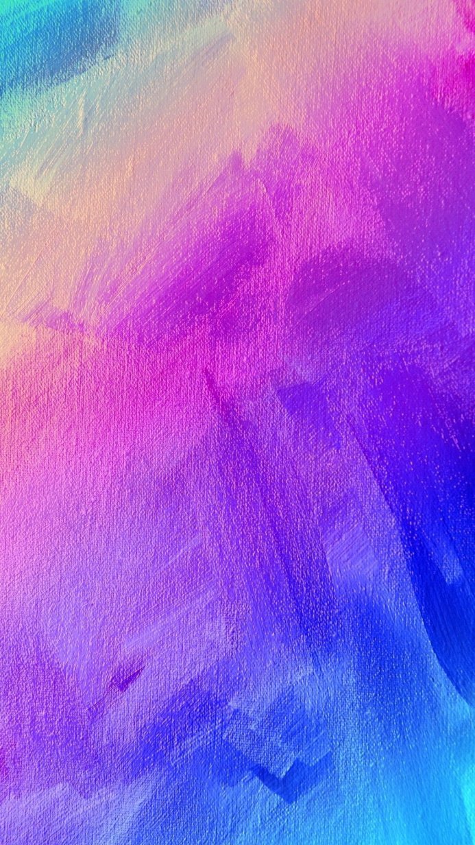 Abstract painting with blue, purple, pink, and yellow brush strokes
