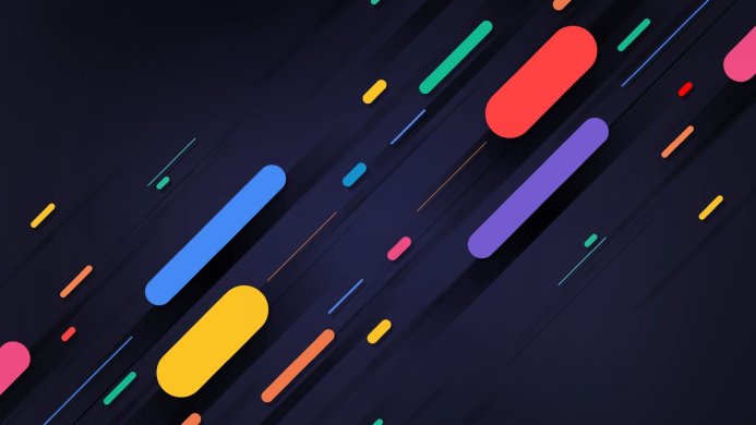 Abstract background with rounded rectangles and lines of different colors on dark background