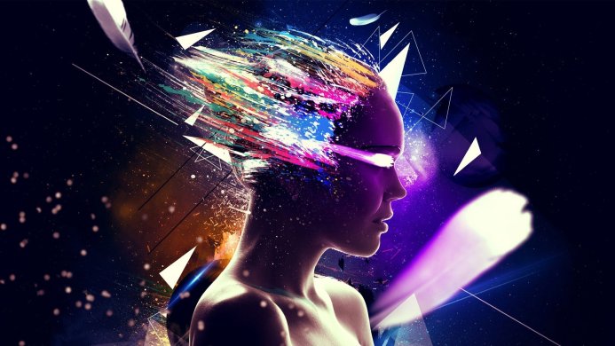 Abstract image of a woman's profile with burst of colorful light