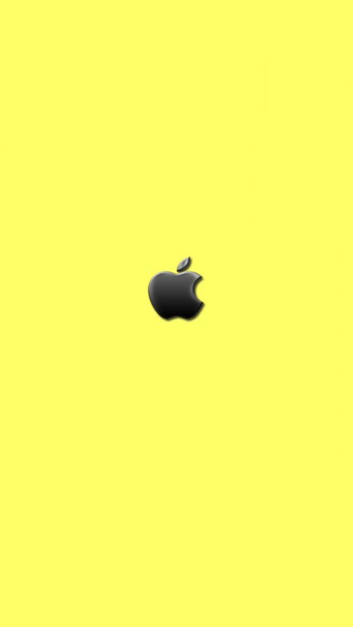The Apple logo in black on a yellow background