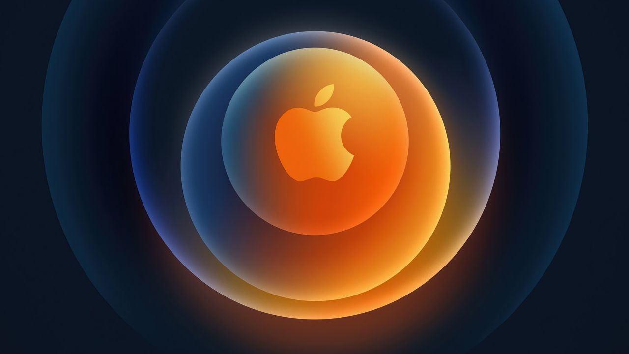 Apple logo surrounded by glowing abstract rings