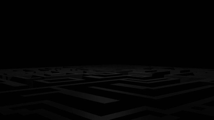 A black and gray maze pattern receding into the darkness