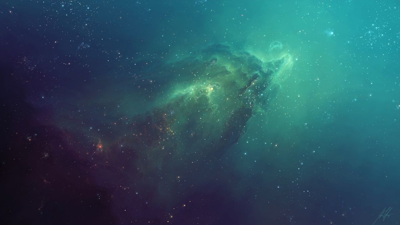 Green and blue nebula with stars