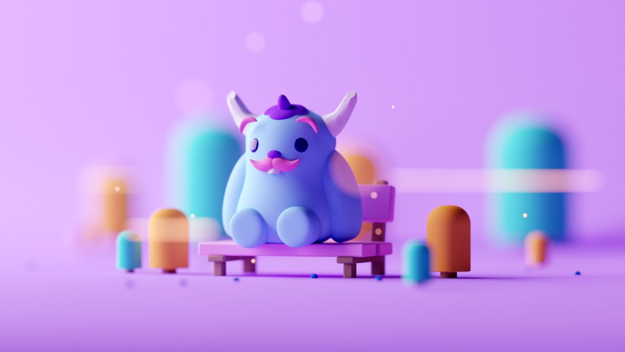 Cartoon monster sitting on a bench