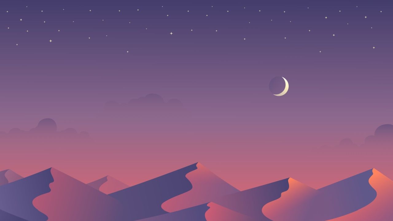 minimalist desert landscape night moon stars