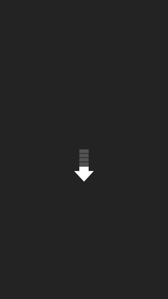 Gray and white arrow pointing down on a black background