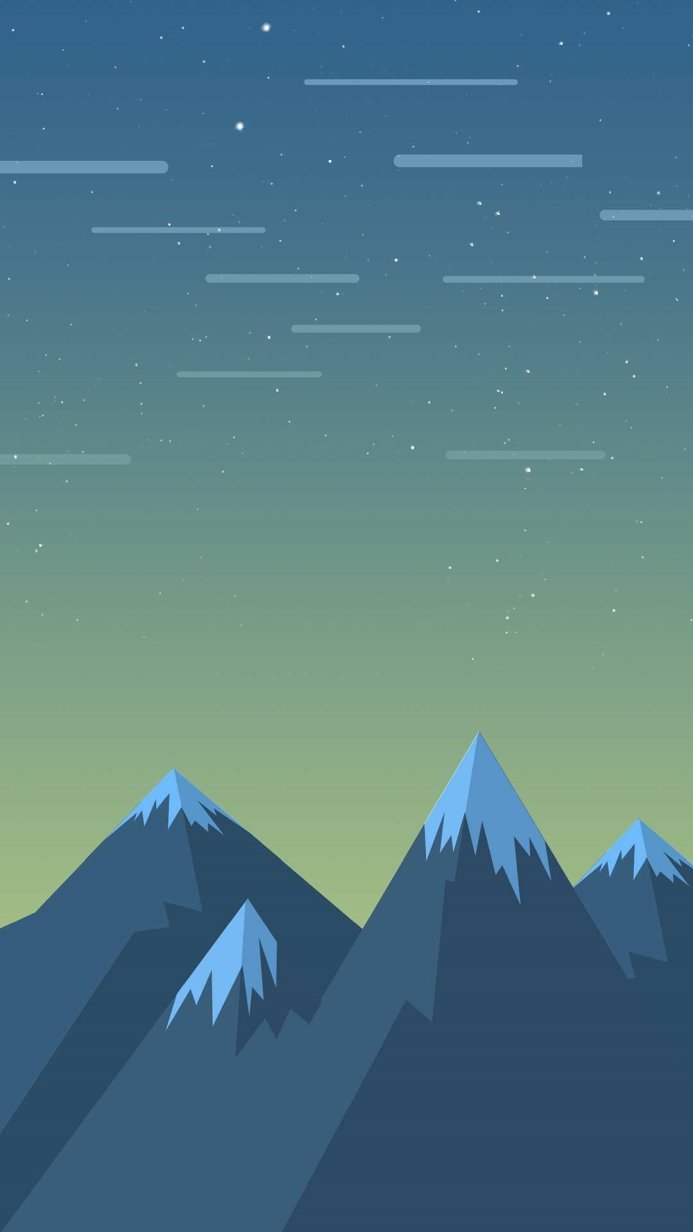 Geometric mountain landscape under a starry night sky, illustration