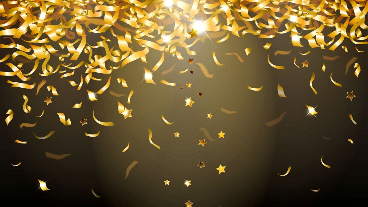 Gold confetti and stars falling down