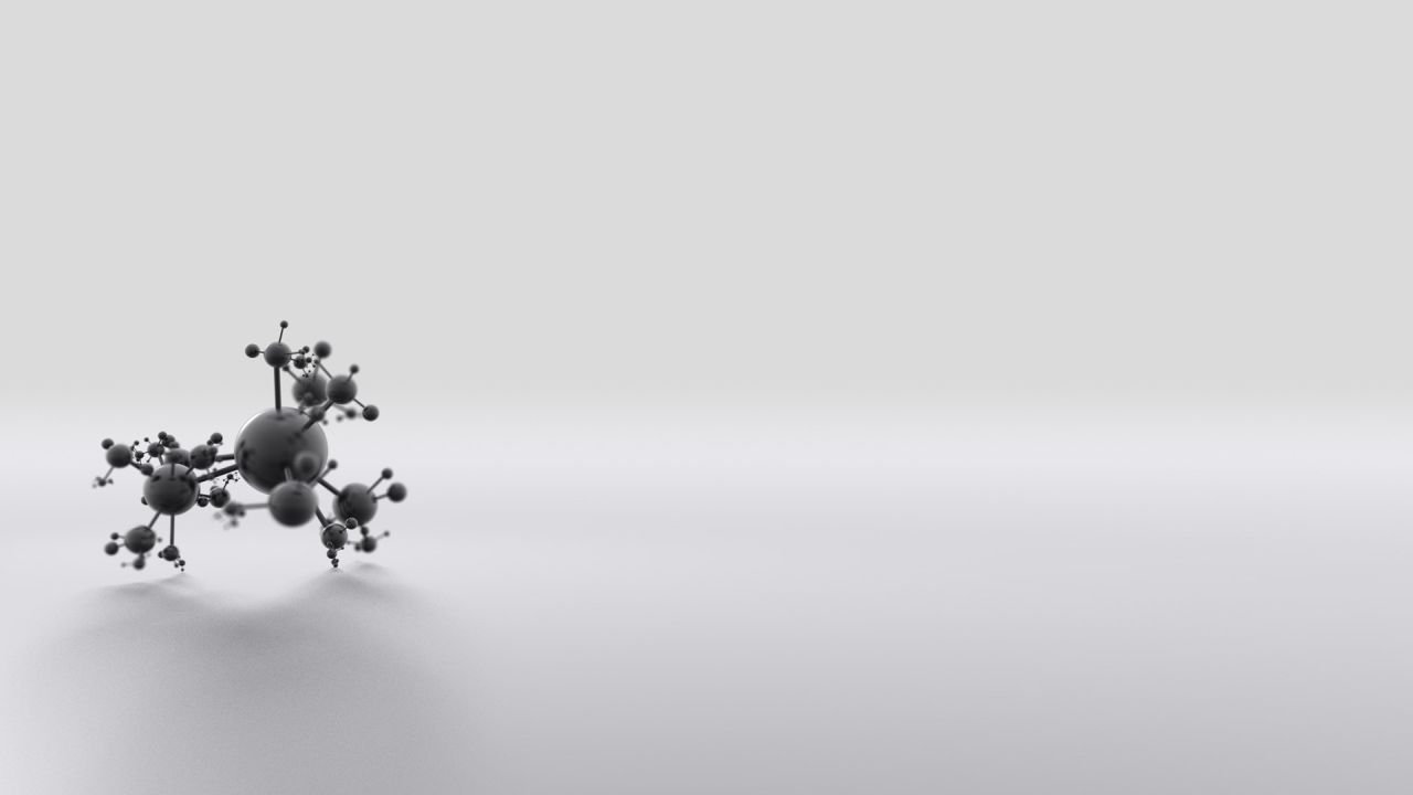 Black molecule structure on white background
