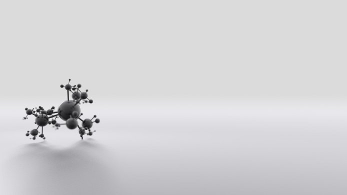 A grey molecule model on a white background