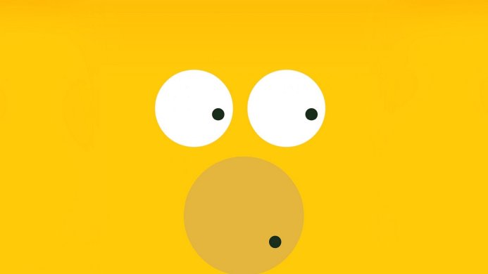 Minimalist depiction of Homer Simpson's face on a yellow background