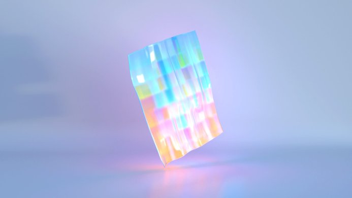 An iridescent sheet with pastel colors reflecting light