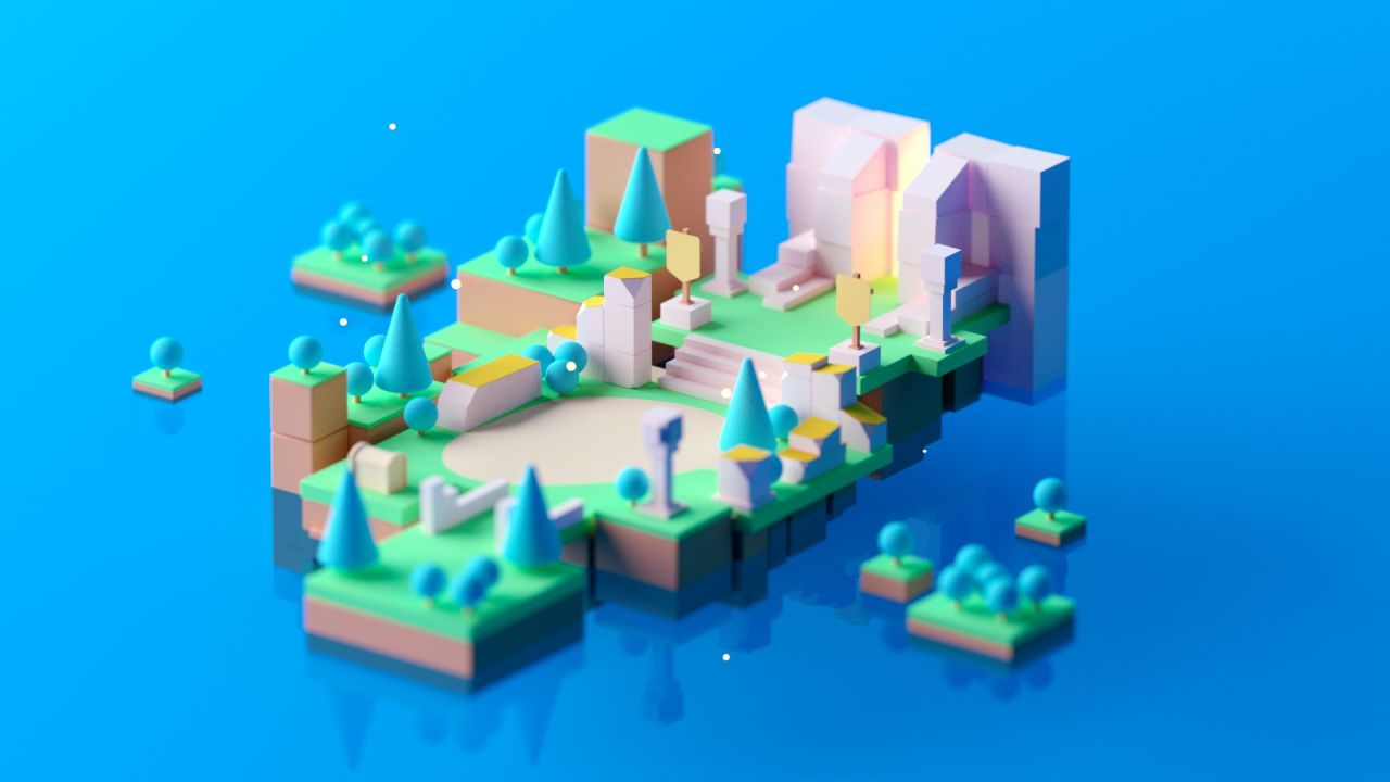 Low poly island on blue