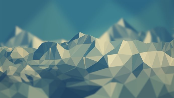 Low poly mountains in shades of blue and beige