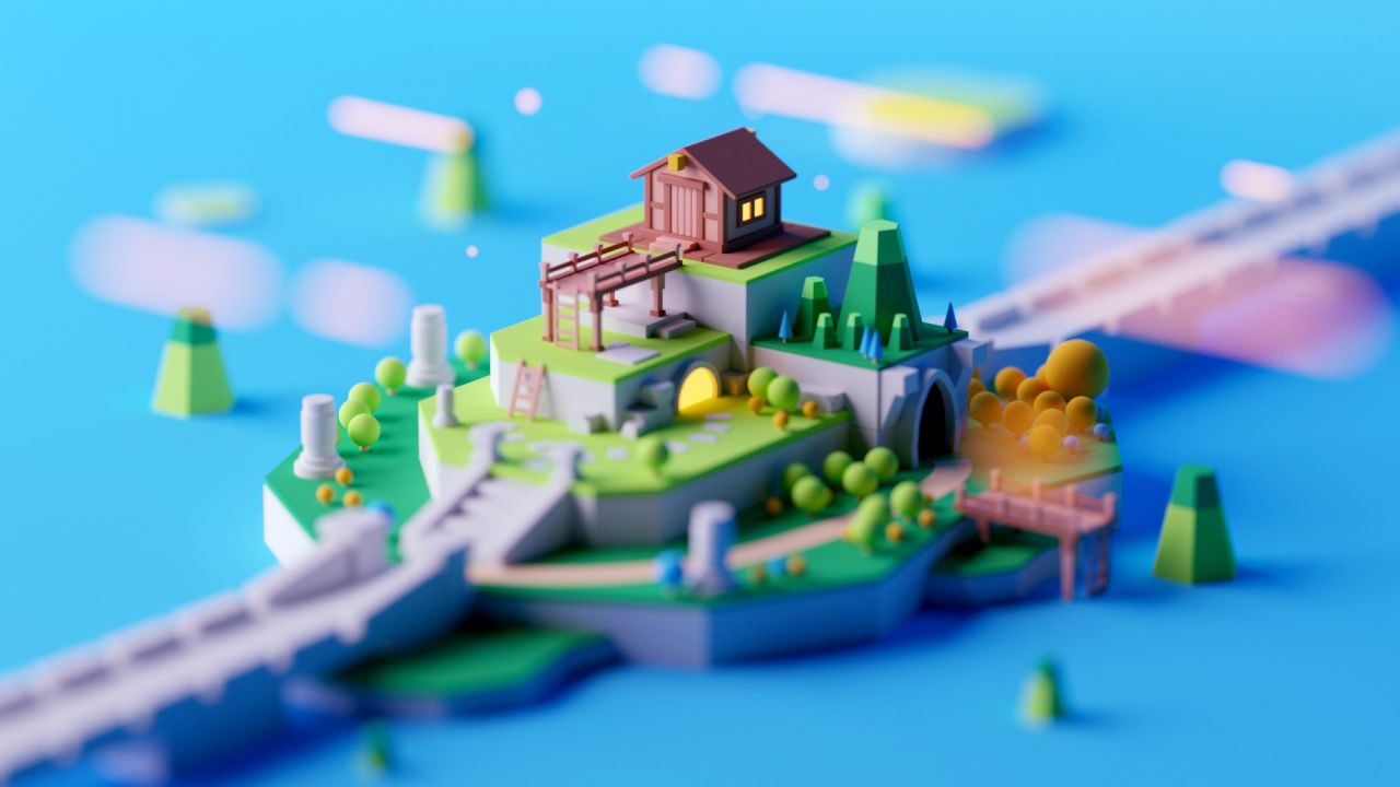Miniature stylized island with a house