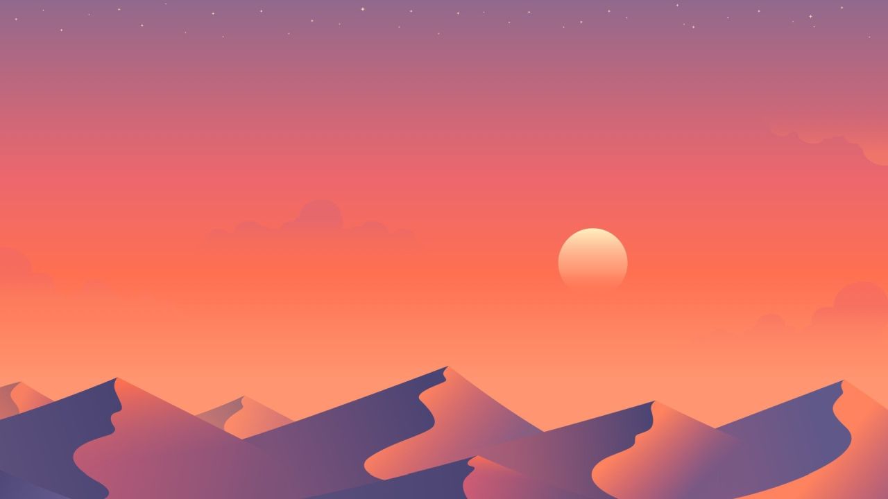 Minimalist desert landscape illustration at sunset
