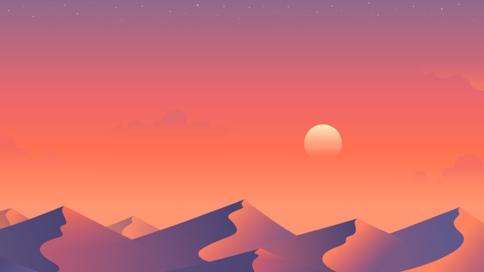 Minimalist desert landscape with setting sun, pastel colors