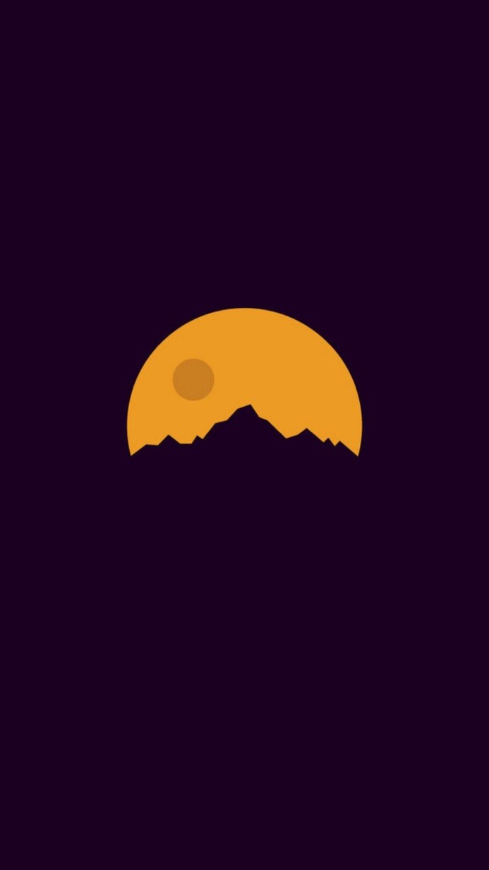 Minimalist image of a moon over mountains in orange and dark purple