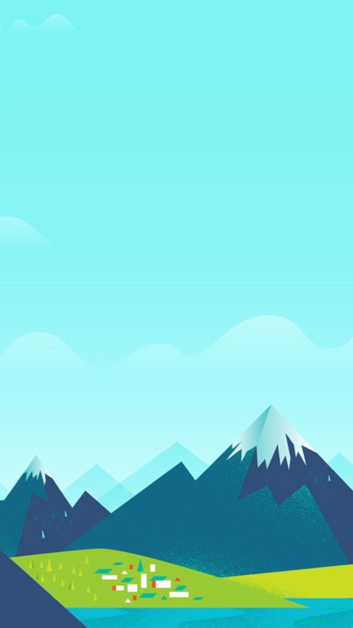 A mountain landscape illustration with a village at the base of the mountains
