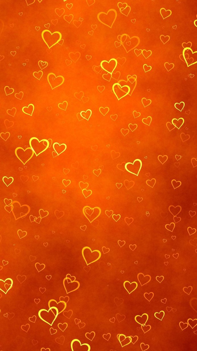 Orange background with golden heart outlines