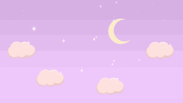Pastel purple sky with moon, clouds, and stars