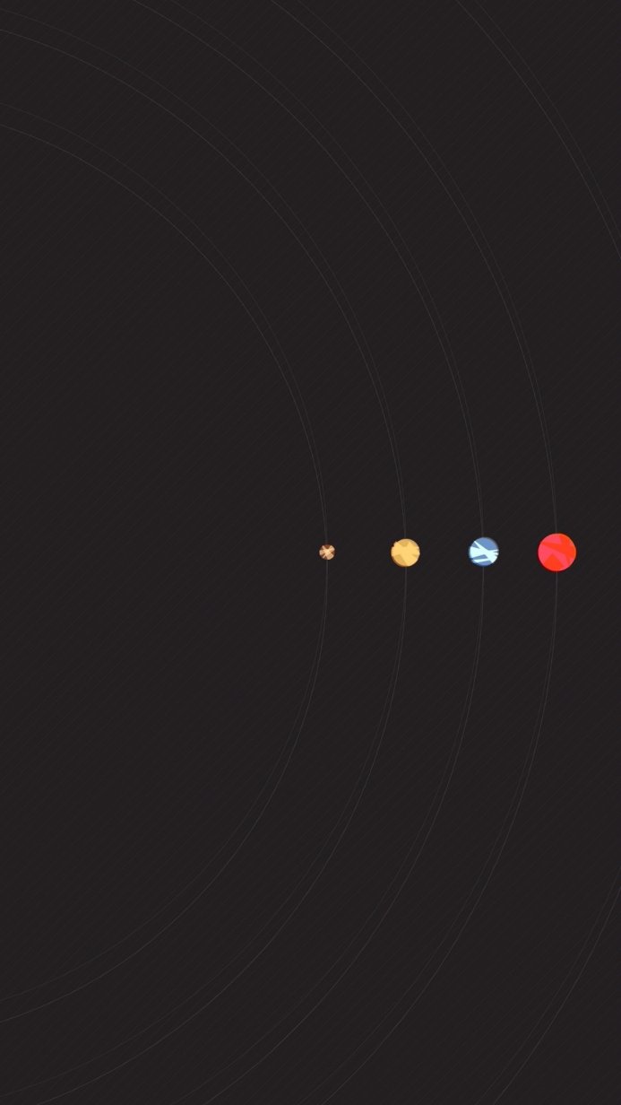Four planets aligned on their orbits against a black background