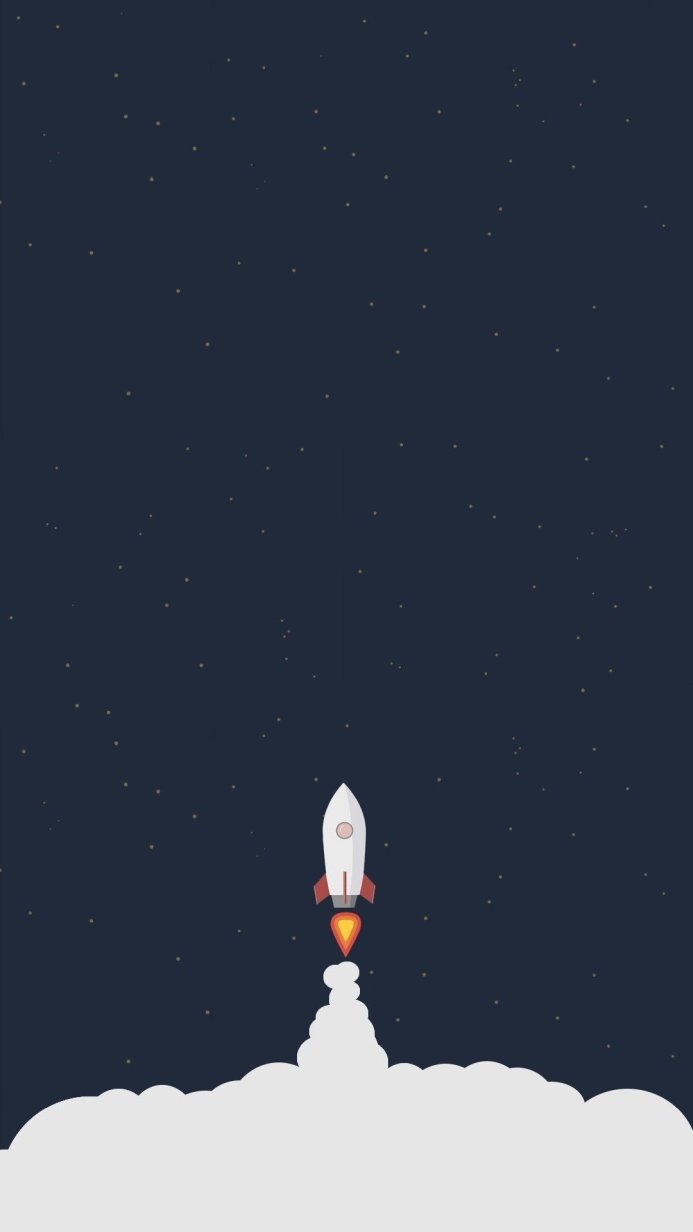 Illustration of a rocket launching into space against a starry dark blue background