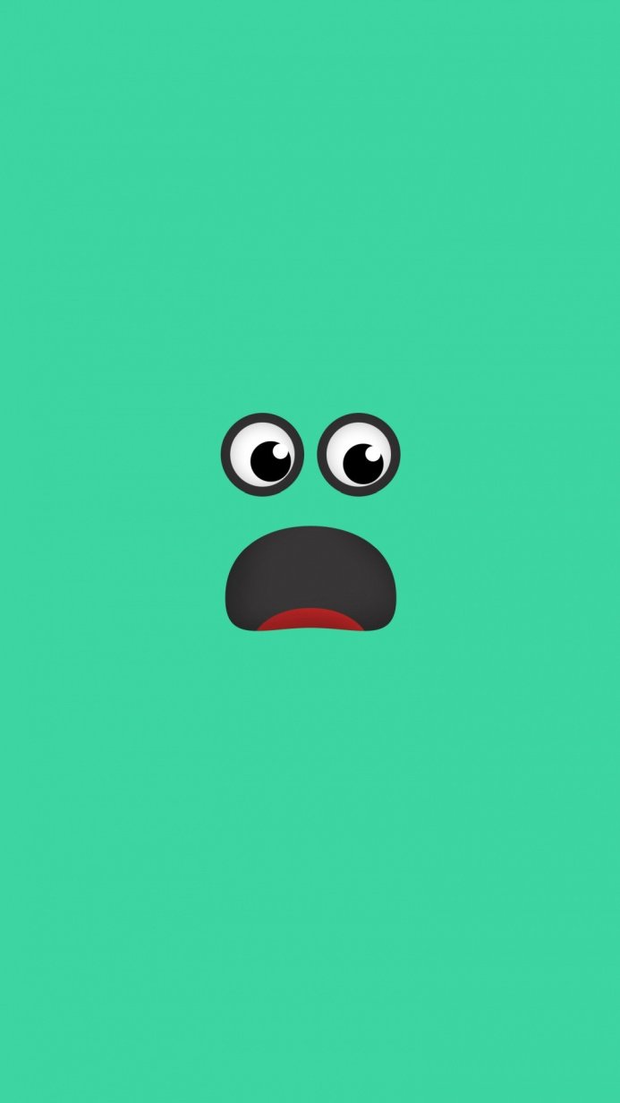 Cartoon face with a shocked expression against a green background