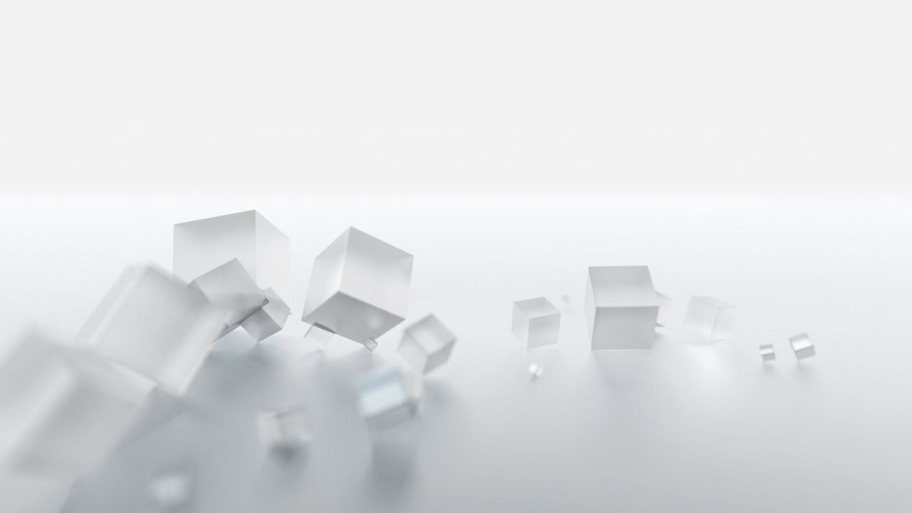 Transparent cubes on white surface