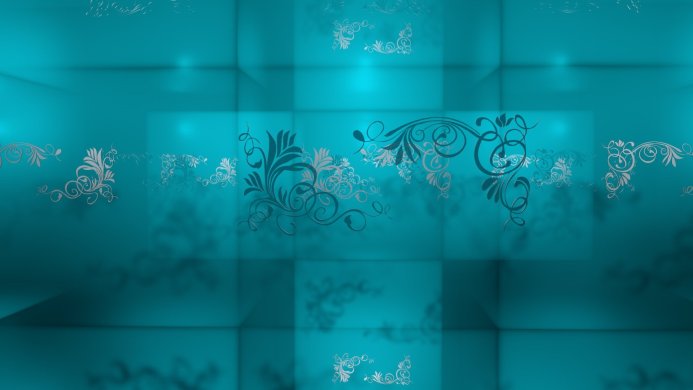 Turquoise background with silver and gray floral ornaments, decorative backdrop
