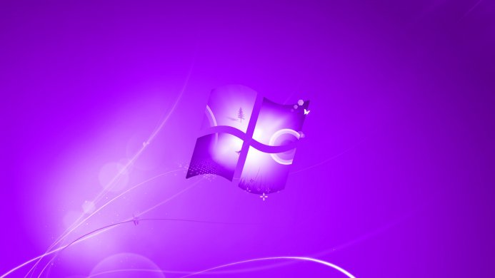 Windows 7 logo on a purple background with light effects