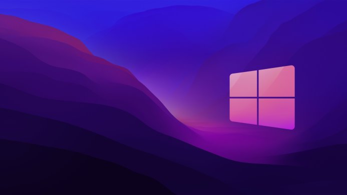 Windows logo in pink and purple with an abstract background
