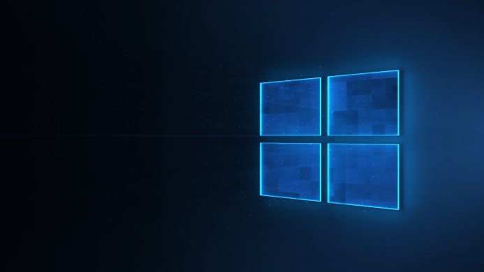 Glowing Windows logo on a dark blue background