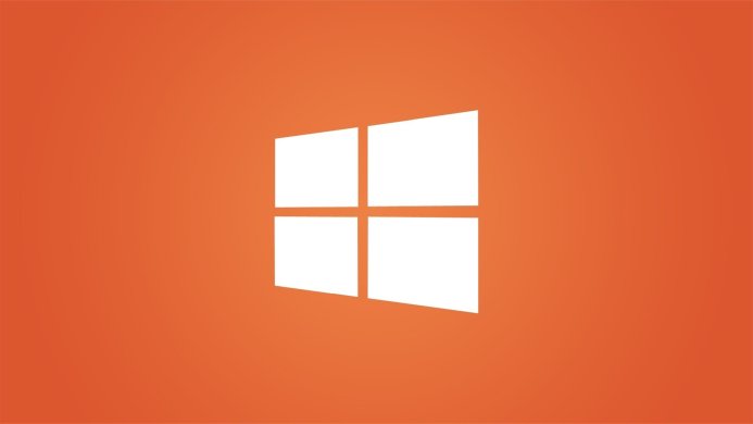 The Windows logo in white on an orange background