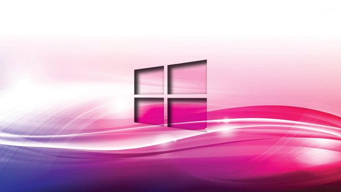 Windows logo with pink and purple abstract background