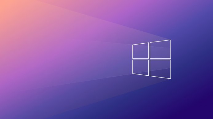 The Windows logo in white, set against a gradient background of orange, purple and blue