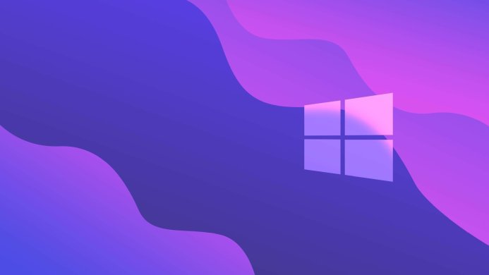 Windows logo on a purple and pink abstract background