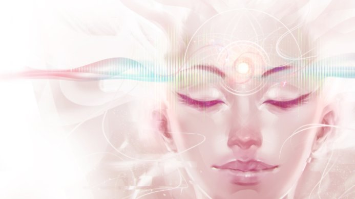 Woman's face with closed eyes in soft pink tones, illustration