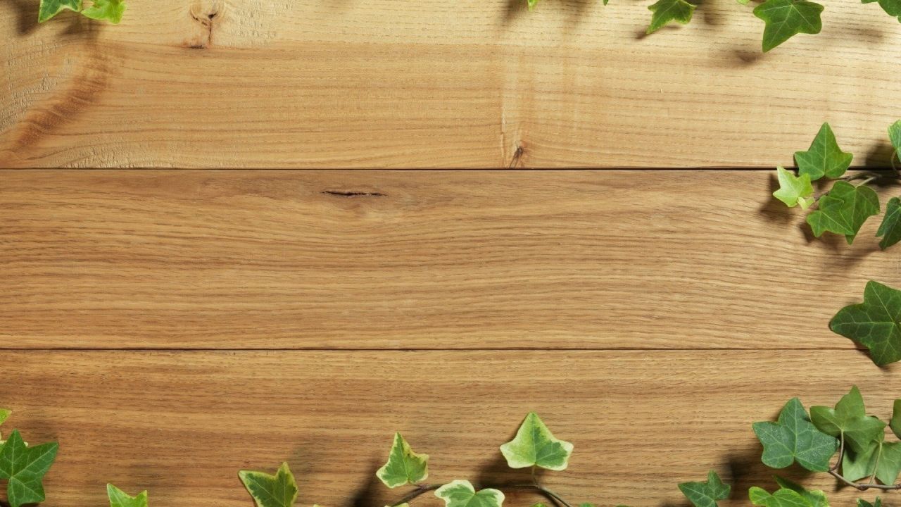 Wooden background with ivy leaves border