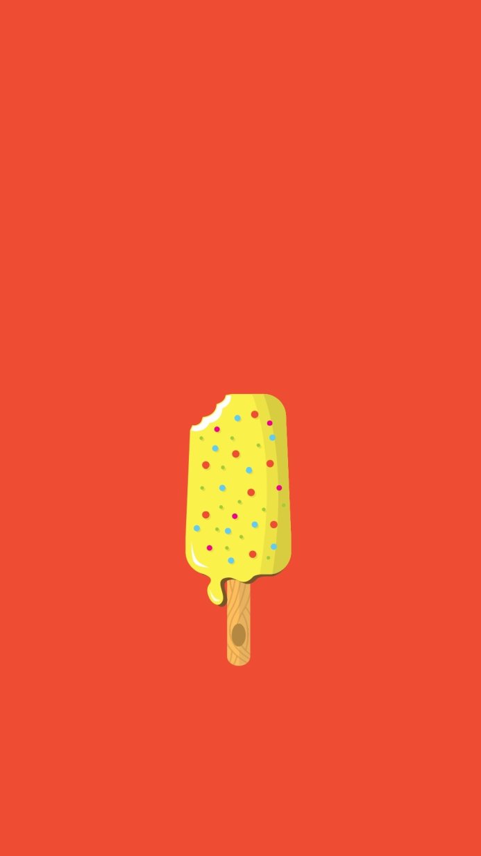 Yellow ice cream bar with colorful sprinkles, a bite taken out, against a red background